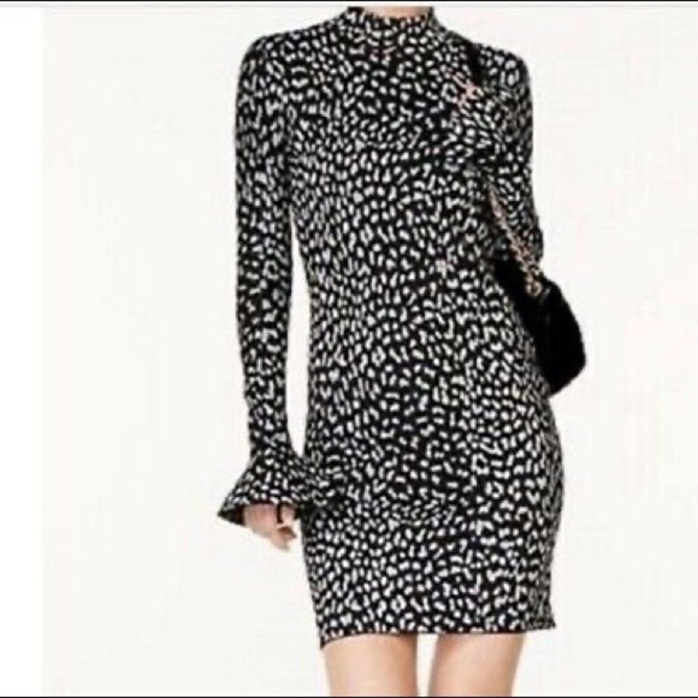 MK leopard jaquard knit dress black silver metallic‎